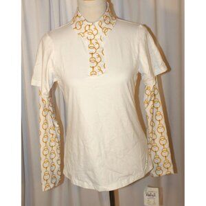 NEW Sofibella Women’s MEDIUM Long Sleeve 1/4-Zip Pullover White Gold Chain Link